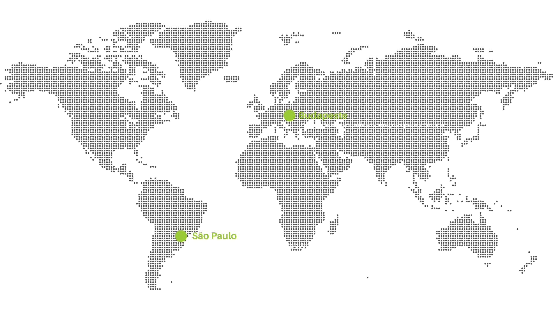Mapa Mundi com localizações da Adana Labs em São Paulo e Budapeste